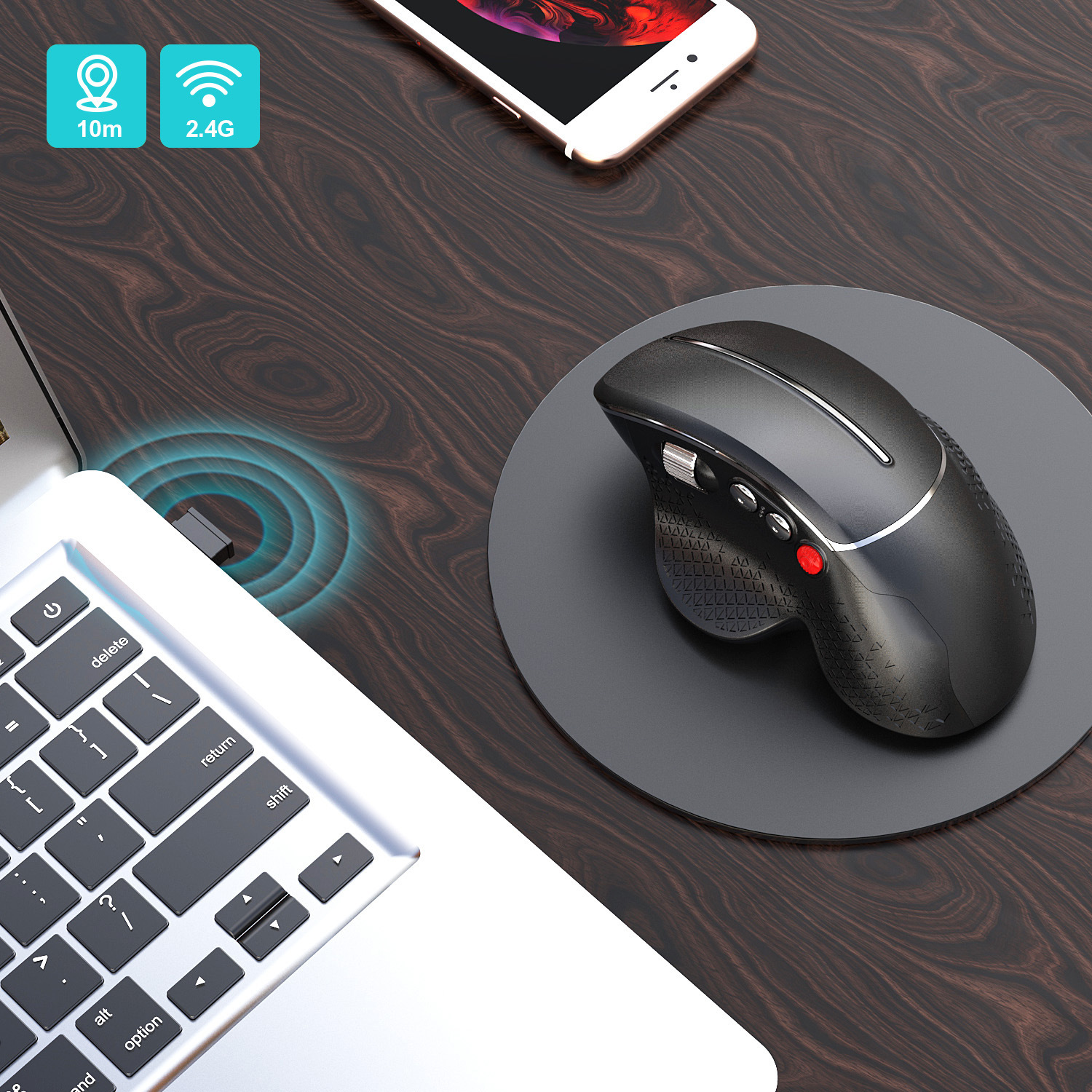 Chuột không dây Wireless 2.4G, DPI điều chỉnh 4 cấp, cho Gaming, văn phòng, 6 nút Dan House HXSJ T32 + Tặng Pin AA – Hàng chính hãng