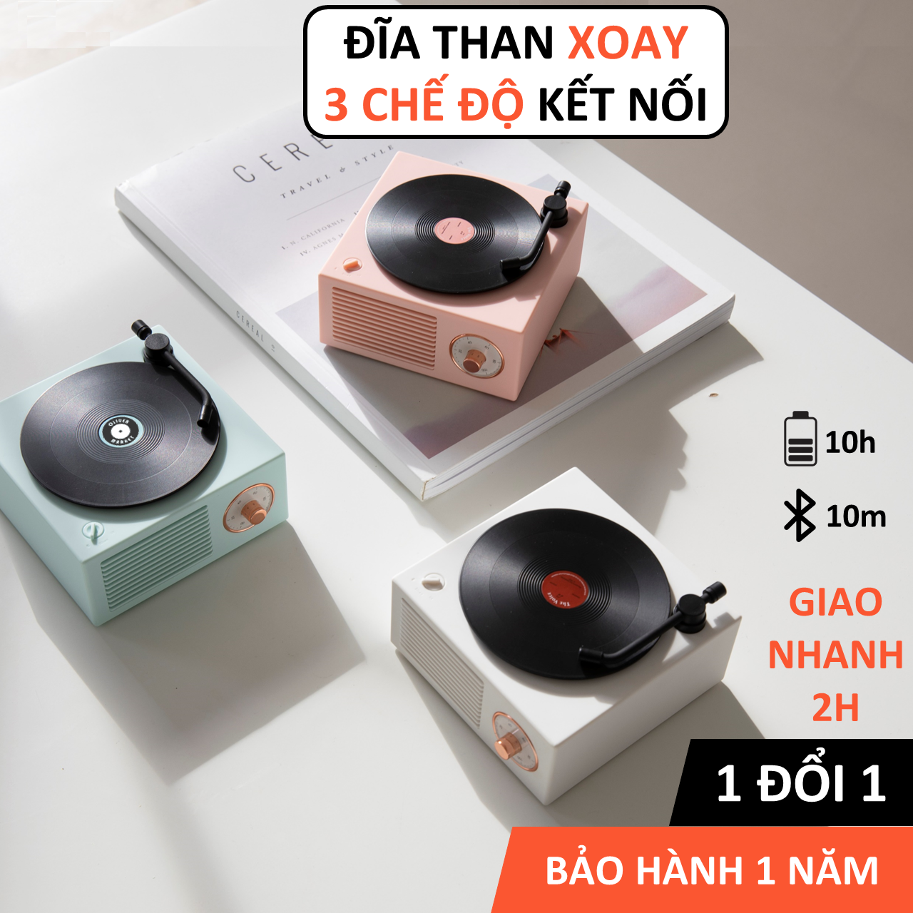 Loa Bluetooth Mini OLIVER X10 Loa Bluetooth Đĩa Than Xoay Vintage Cổ Điển Đồ Decor Phòng Khách Trang Trí Bàn Làm Việc Loa Kèn Bluetooth Độc Đáo