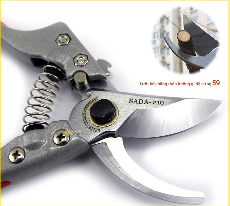 Kéo cắt cành SADA 210 lưỡi thép SK5 nhật bản không gỉ, tay cầm hợp kim đúc