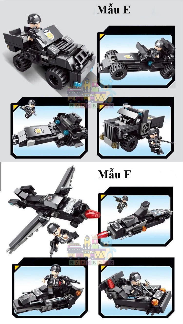Đồ chơi lắp ráp SWAT 8 trong 3 – Biến hình xe quân sự, robot, trực thăng – 820 chi tiết – 51 mô hình sáng tạo – Quà cho bé trai 6+