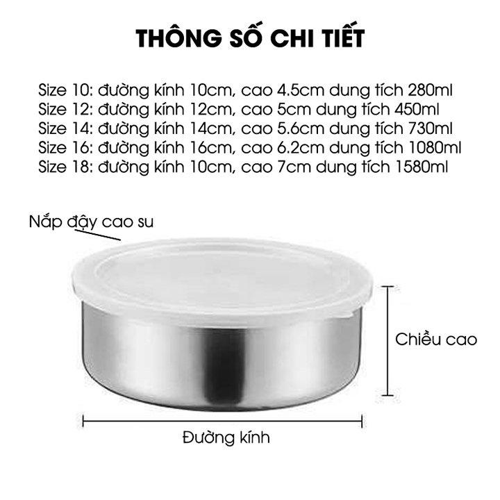 Bộ 5 hộp thố inox đựng bảo quản thực phẩm thức ăn trong tủ lạnh có nắp đậy silicon hút chân không