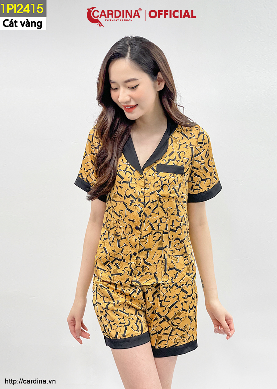 Đồ Bộ Nữ CARDINA Pijama Chất Lụa Satin Nhật Cao Cấp Quần Đùi Áo Cộc Tay Họa Tiết 1Pi24