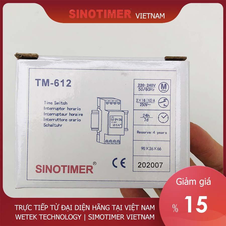 Timer 24h 7 ngày, 2 kênh độc lập, 2NO+2NC, 16A, 220V màn hình LCD, đa chức năng, Sinotimer TM-612, hàng xuất châu Âu