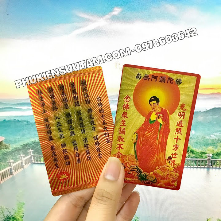 Thẻ Kim Bài Nam Mô A Di Đà Phật, kích thước: 8.3cmx5.3cmx0.2cm, màu: vàng - SP005753