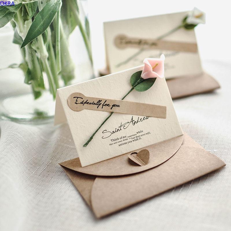 Thiệp Giấy Trang Trí Hoa Khô, Thiệp Handmade Giấy Kraft Vintage