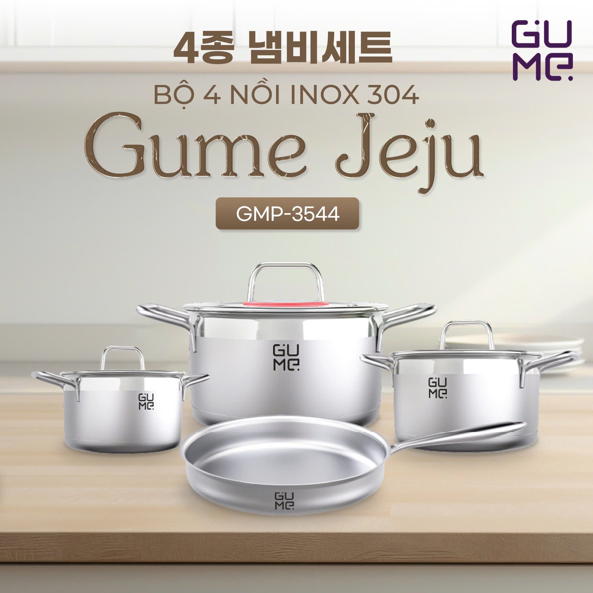 Bộ nồi 4 món inox 304 Jeju GUME GMP-3544 Hàng chính hãng