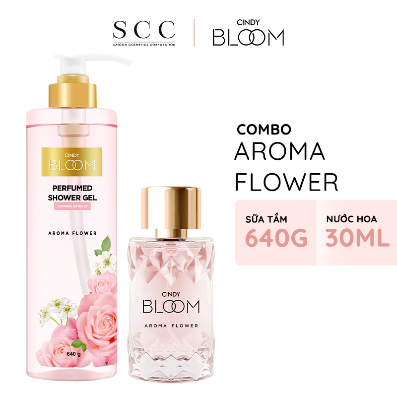 Bộ đôi sữa tắm nước hoa &amp; nước hoa nữ Cindy Bloom Aroma Flower mùi hương ngọt ngào nữ tính 640g + 30ml