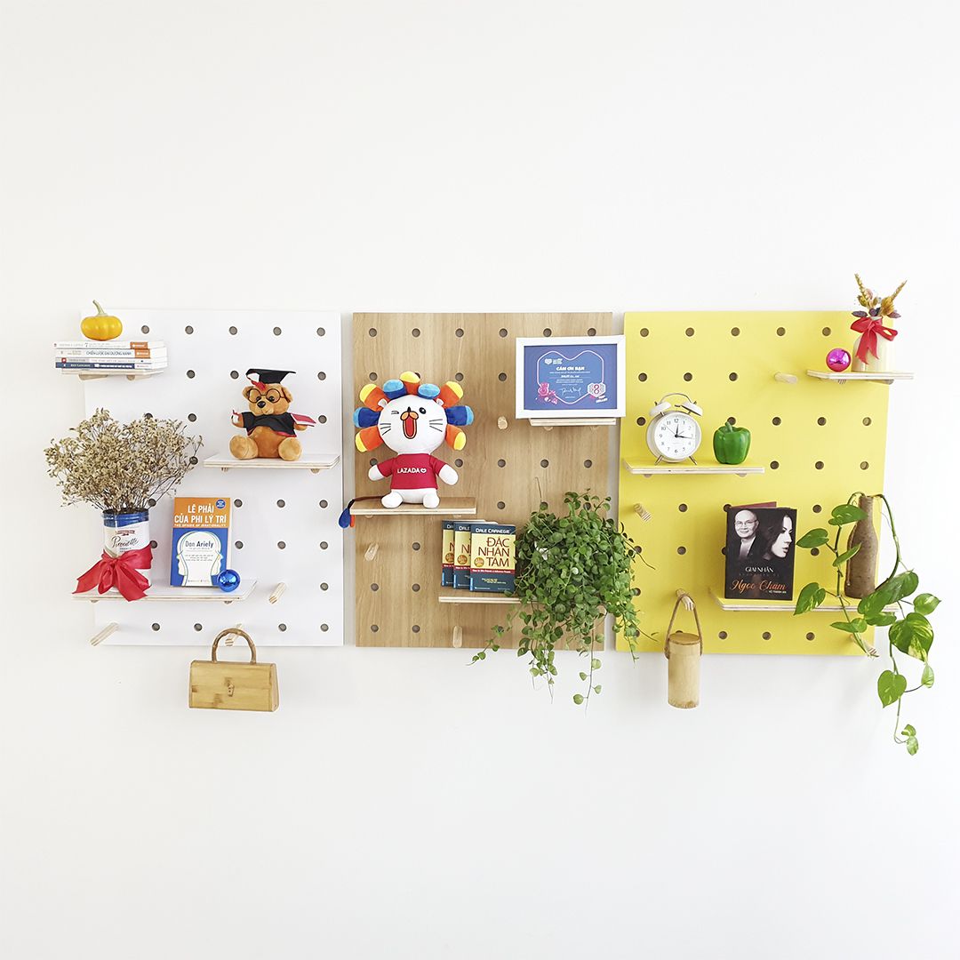 Bộ 3 Bảng Gỗ Đục Lỗ SMLIFE Pegboard Mix 80x60cm - Bảng Trang Trí Bằng Gỗ Plywood Phủ Laminate Cao Cấp