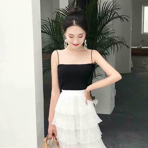 Áo ôm body hai dây sợi bún màu đen