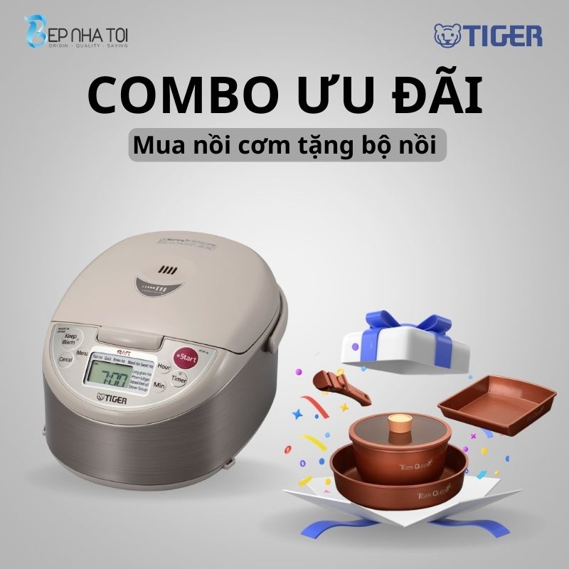 COMBO TIGER ƯU ĐÃI : Mua nồi cơm điện JKW-A18W tặng bộ nồi Tiger Queen DCWCB-SET - Hàng chính hãng