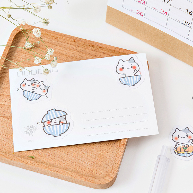 Sticker chủ đề Mèo Và Bát - Hộp 45 miếng dán trang trí sổ tay Bullet Journal - M043