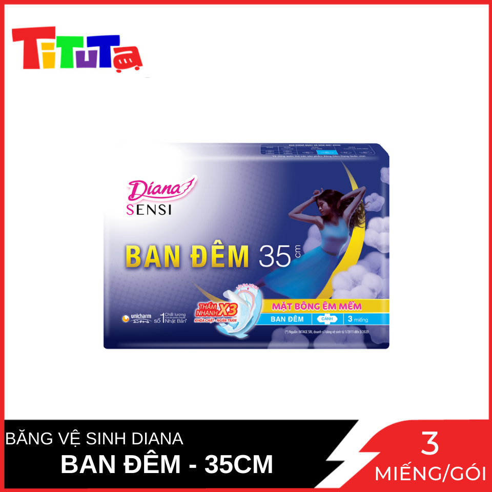 Băng vệ sinh Diana Sensi Ban Đêm Mặt Bông Êm Mềm 35cm 3 miếng / gói