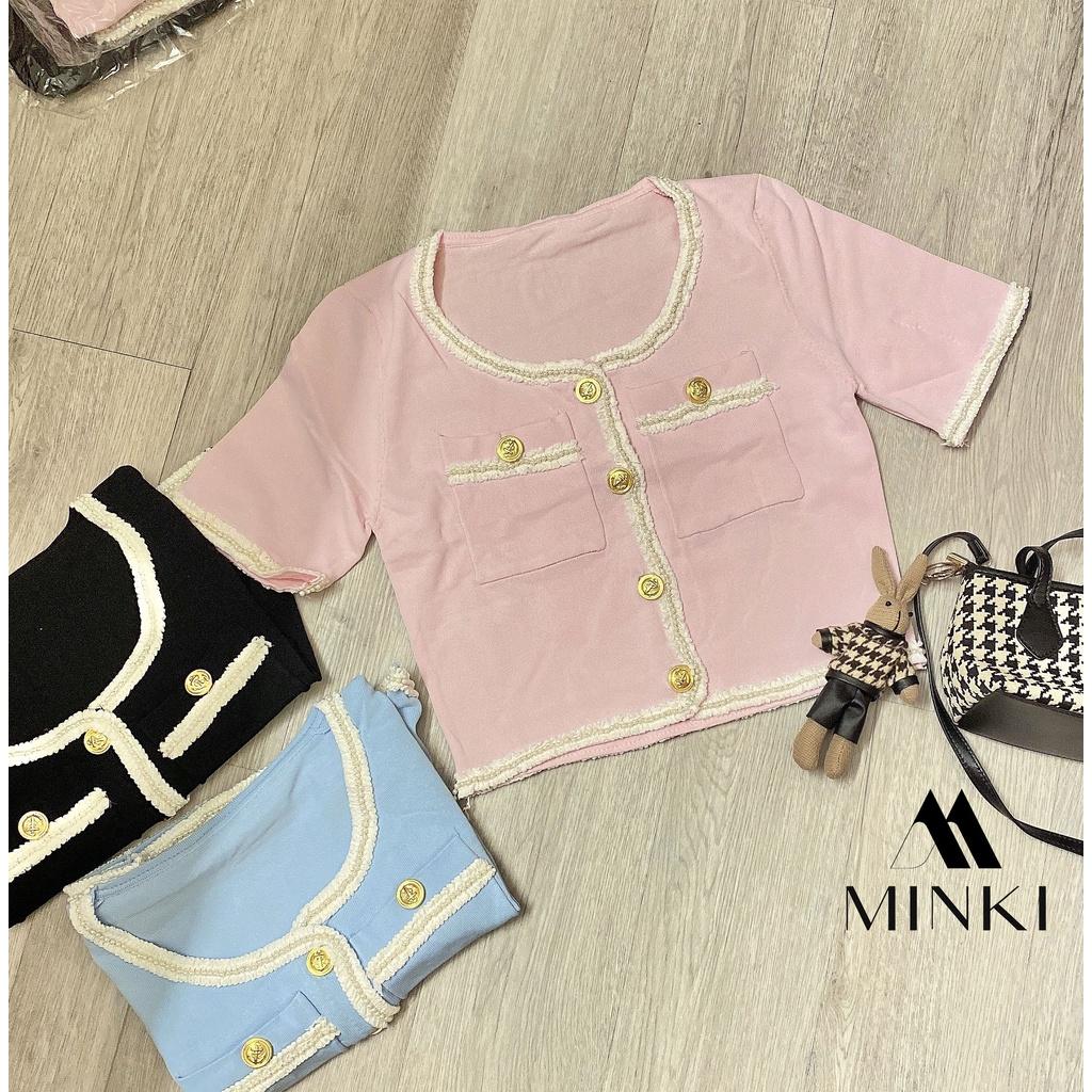ÁO KHOÁC LEN DÁNG CROPTOP ĐÍNH KHUY SANG CHẢNH - CHẤT LIỆU LEN CAO CẤP - BA MÀU ĐEN/ XANH/ HỒNG