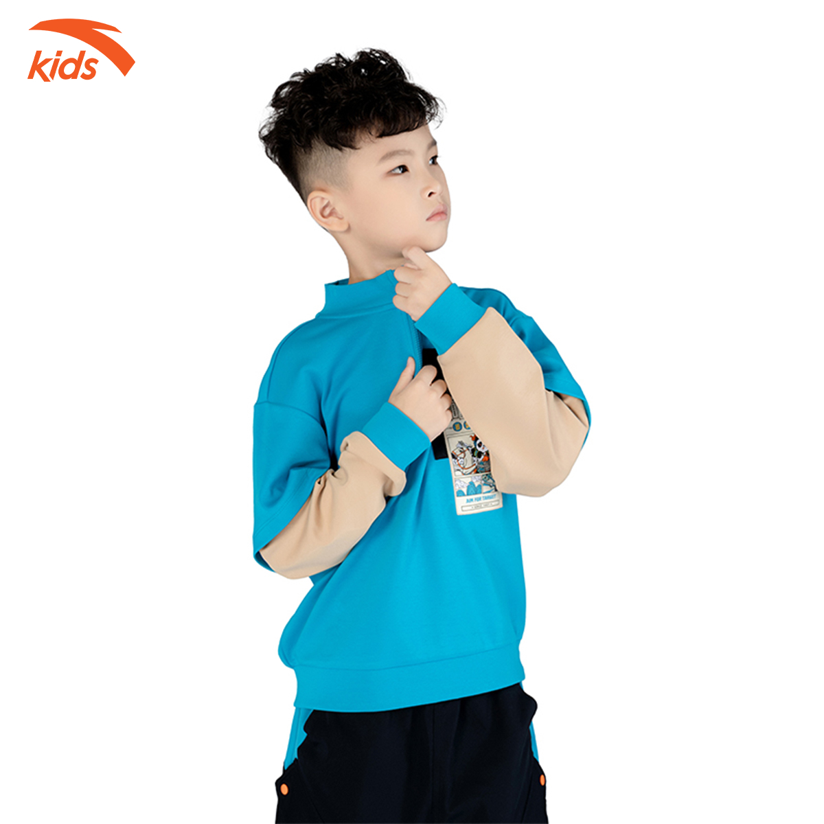 Áo nỉ thời trang bé trai Anta Kids cổ cao khóa zip, chất nỉ da cá 352239741-2