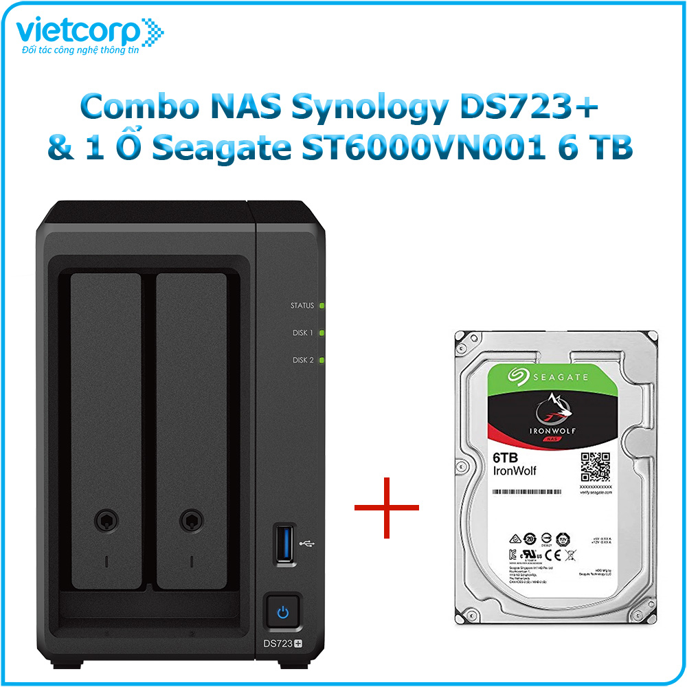 Combo Thiết bị lưu trữ NAS Synology D723+ và 1 Ổ cứng Seagate ST6000VN001 6 TB - Hàng Chính Hãng