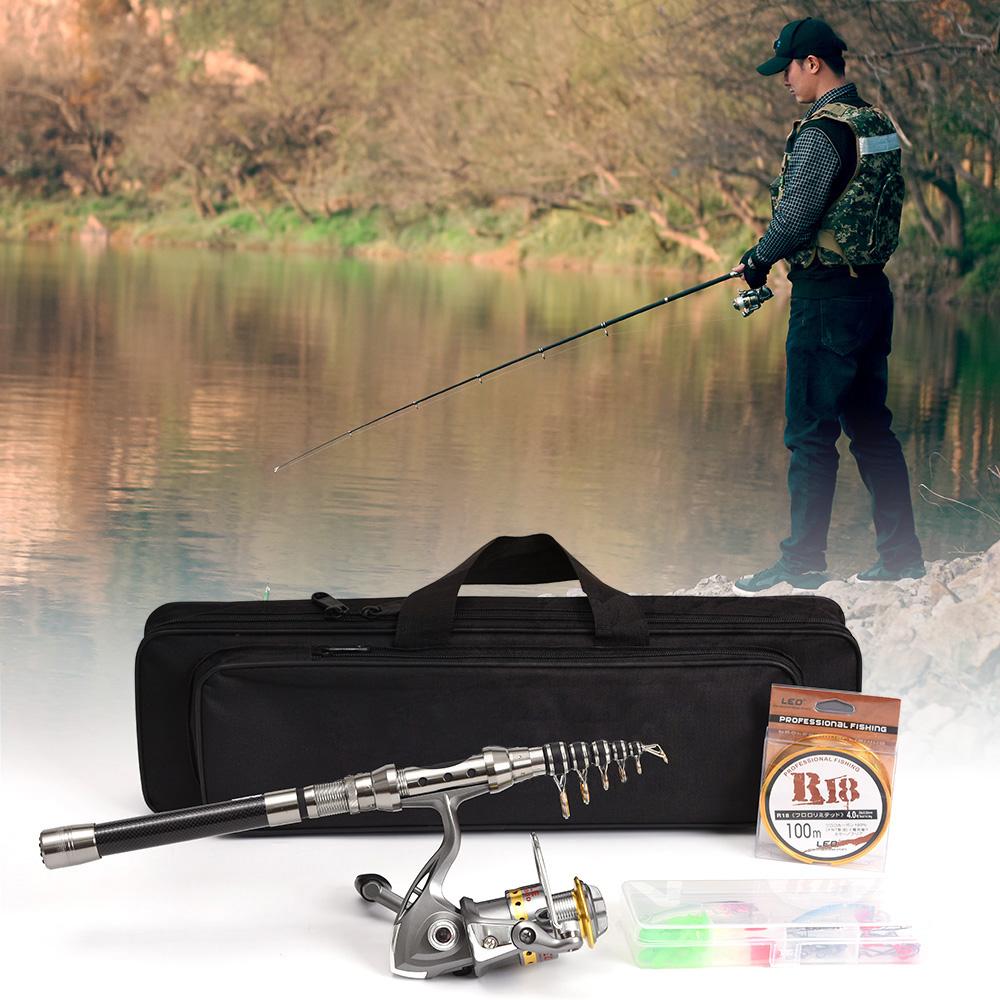 Telescopic Fishing Rod and Reel Combo Full Kit Spinning Fishing Reel Gear Organizer Pole Set with 100M Fishing Line Lures Hooks Jig Head and Fishing Carrier Bag Case Fishing Accessories