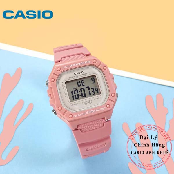 Đồng Hồ Casio W-218HC-4AVDF Dây Nhựa Màu Hồng - Mặt Vuông - WR50M