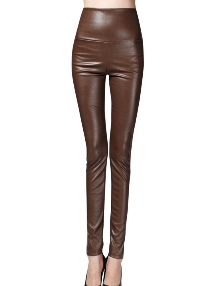 Fashion Women Leggings Skinny Pants PU Leather Elastic High Waist Warm Fleeces Autumn Winter Solid Slim Tights Pencil