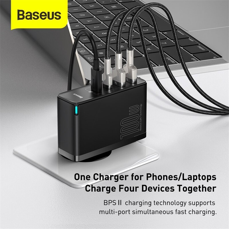 Bộ sạc nhanh Baseus GaN2 Pro Quick Charger 4 Ports (100W, Type C*2 & USB*2, PD/ QC3.0/ QC4+/ PPS/ SCP/ FCP/ AFC/ Apple 2.41/ BC1.2, Multi Quick charge protocol support) - Hàng Chính Hãng