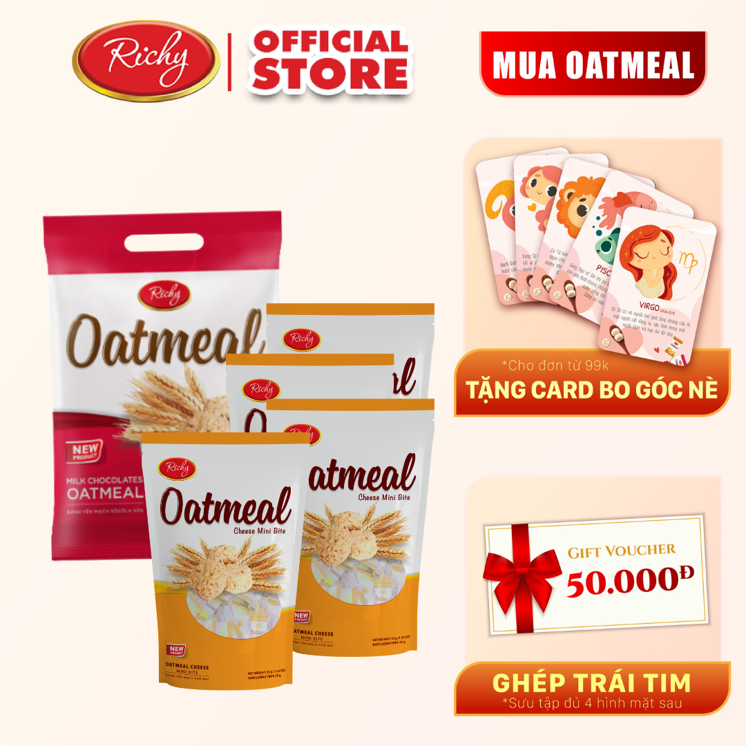 Combo 2 Vị Yến Mạch: 4 túi Oatmeal Phô Mai bịch nhỏ 35gr và 1 Bịch Sữa Thơm Ngon 250gr