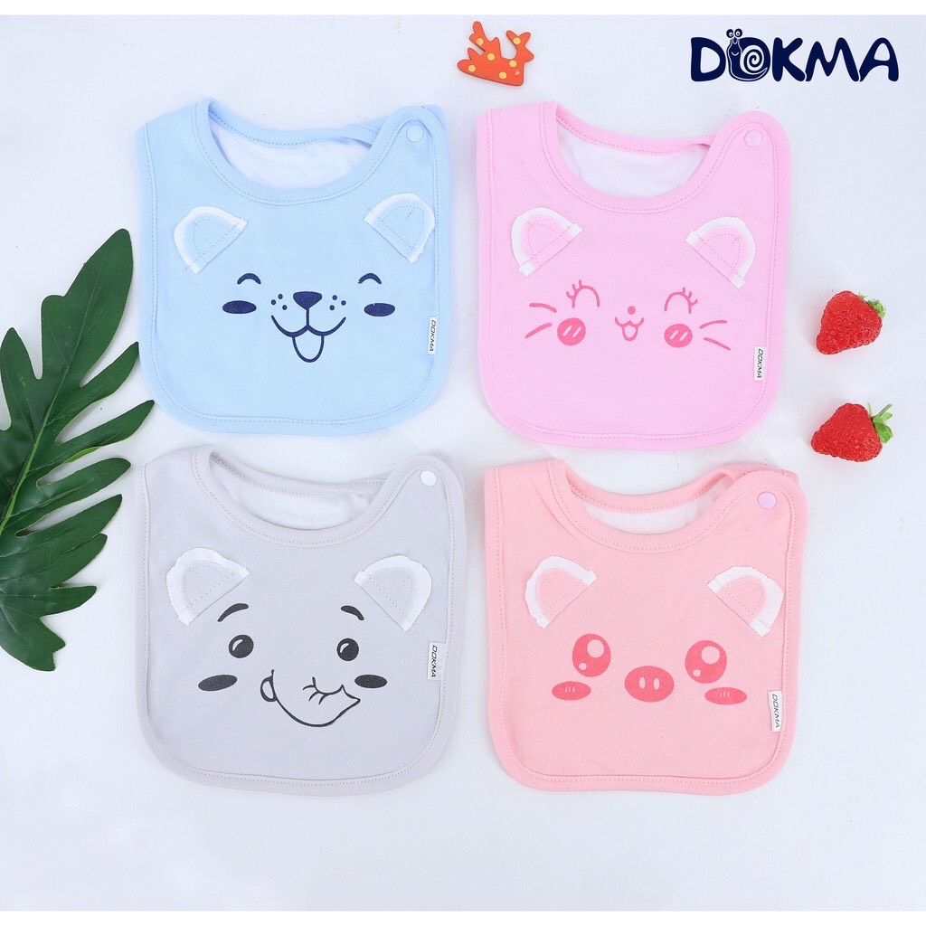 DS138 Yếm Cài Vai Phối Tai Dokma, Chất Liệu Cotton An Toàn Cho Da Bé