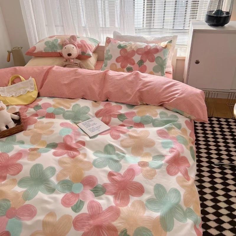 Bộ Chăn Ga Gối Cotton Living 100%cotton Hàng Nhập Khẩu Cao Cấp 4 Món Hoa đỏ