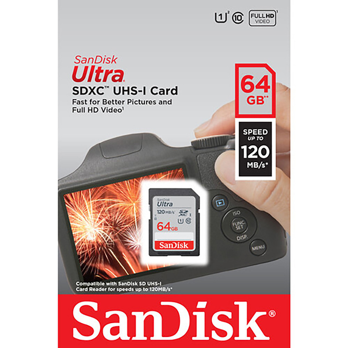 Thẻ nhớ SDXC Sandisk Ultra 64GB upto 120MB/s UHS-I (chuyên dụng cho máy ảnh) - Hàng chính hãng