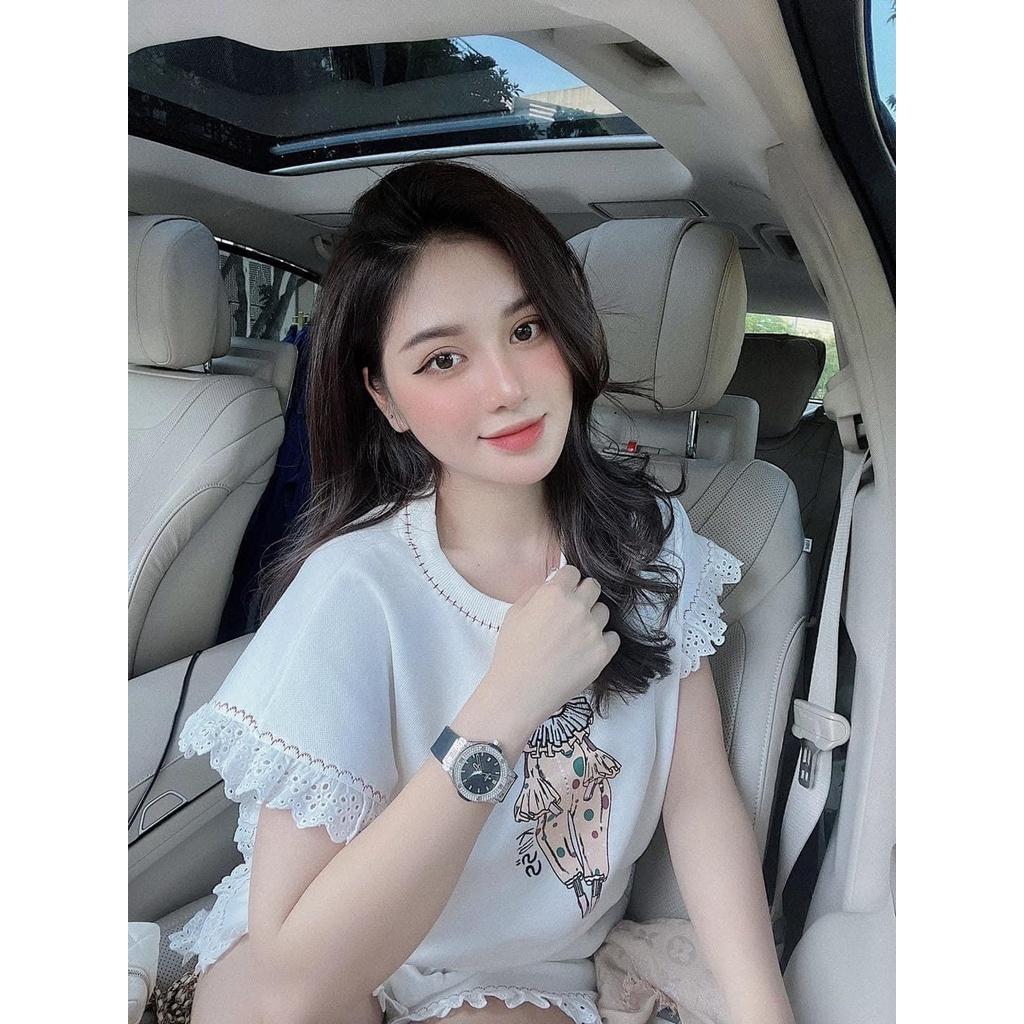 Đồ bộ đi chơi nữ Set áo croptop mix quần sooc phối viền ren bánh bèo, Áo crt tay rộng mix quần sooc viền ren cực xinh
