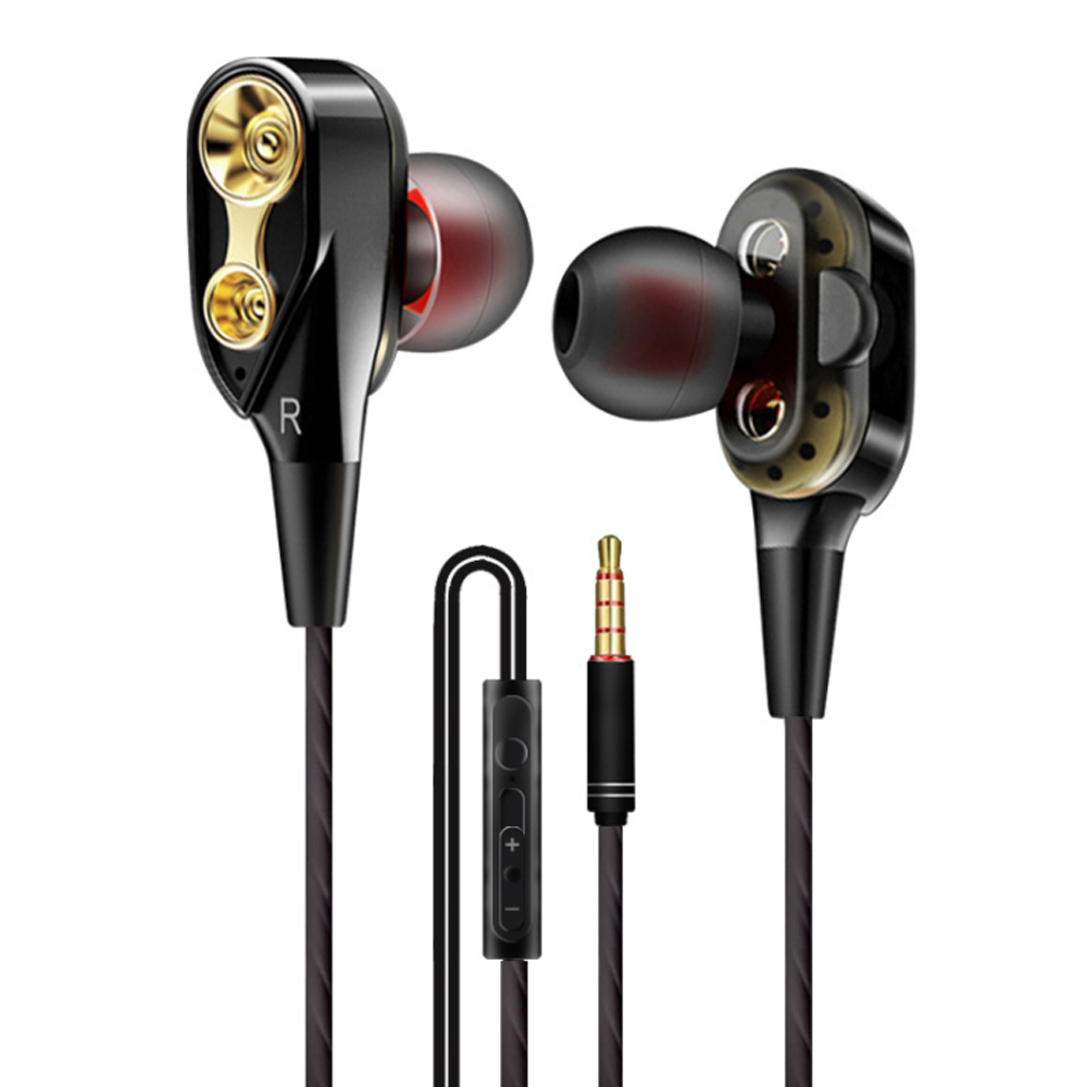 Tai Nghe Nhét Tai Thể Thao Chống Ồn Lõi Kép Lõi Tứ 3,5mm Cách Âm Với Micrô Và Loa Siêu Trầm
