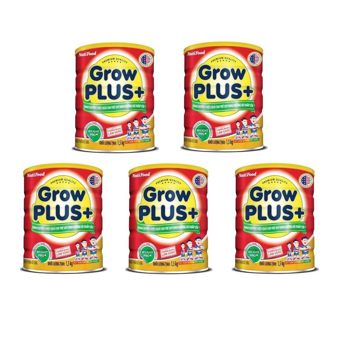 Bộ 5 Lon Sữa GrowPLUS+ Đỏ Cho Trẻ Suy Dinh Dưỡng Trên 1 Tuổi - 1.5kg