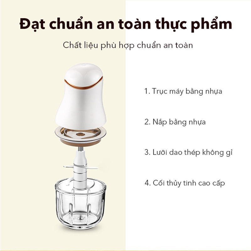 Máy xay sinh tố cầm tay xay thịt, rau củ, cối thuỷ tinh 300ml, 200W