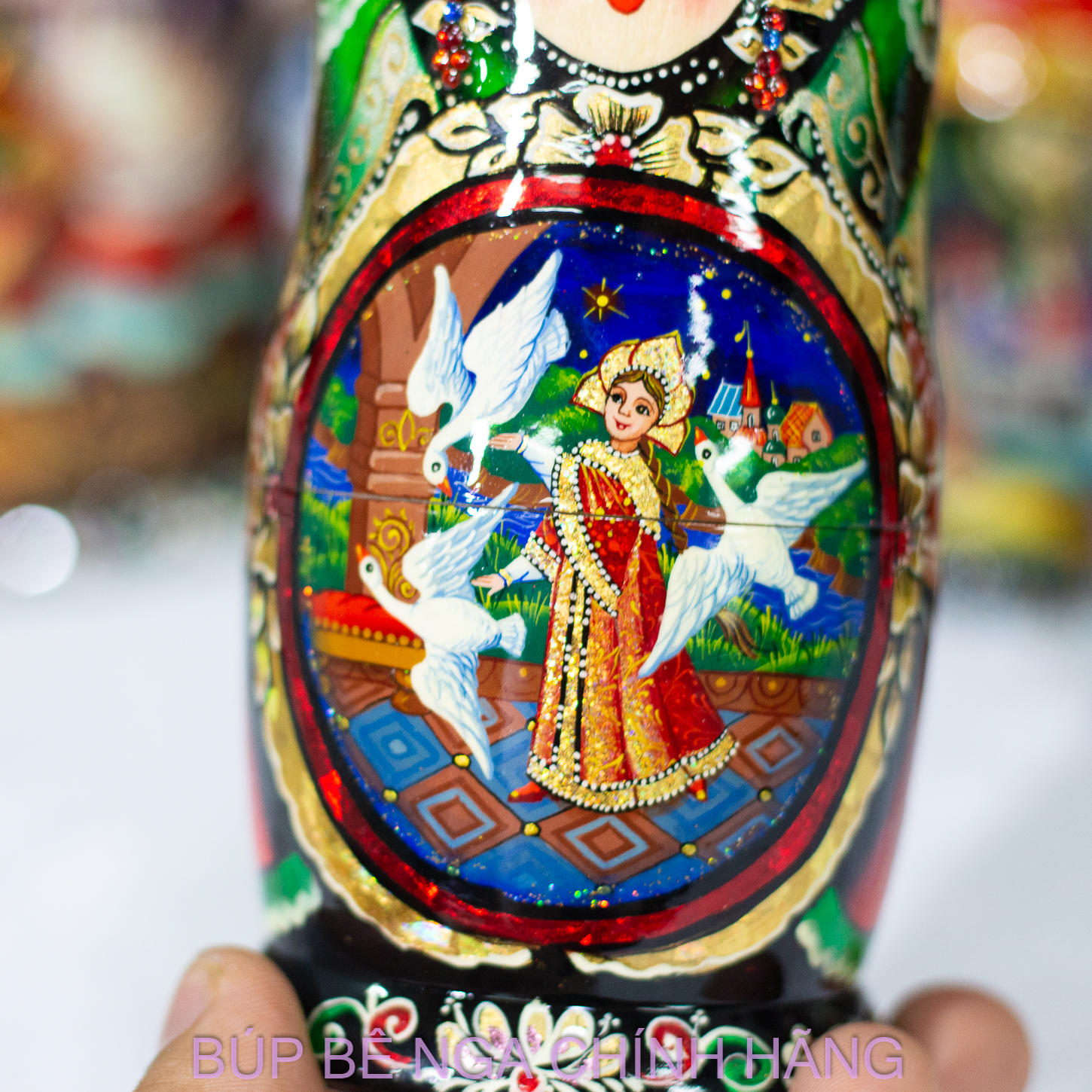 BỘ BÚP BÊ NGA MATRYOSHKA CAO CẤP 5 LỚP 15CM HOA VĂN "CÔNG CHÚA VÀ BẦY THIÊN NGA" RẤT ĐẸP VÀ SANG TRỌNG