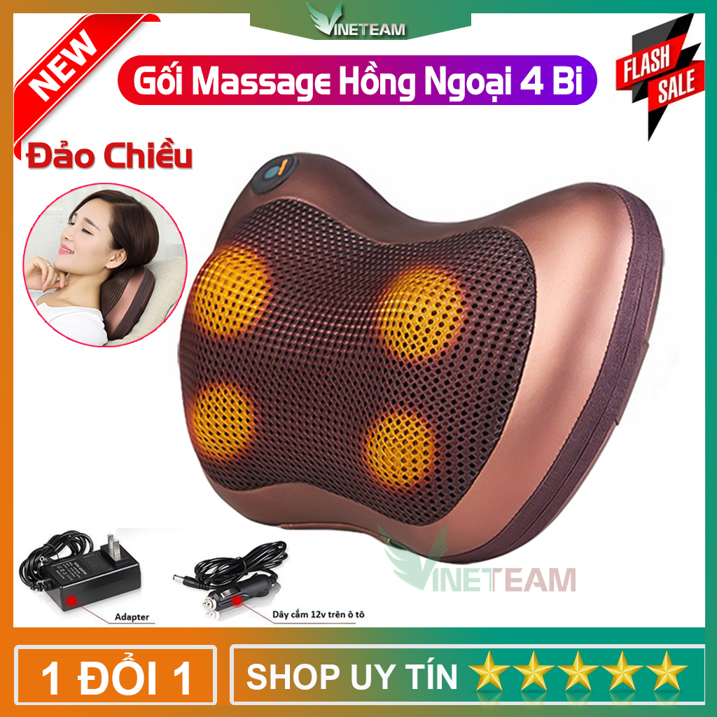 Gối Massage 4 Bi Đảo Chiều Massage Cổ Vai Gáy Kèm Tẩu Sạc Trên Xe Hơi Vô Cùng Tiện Lợi