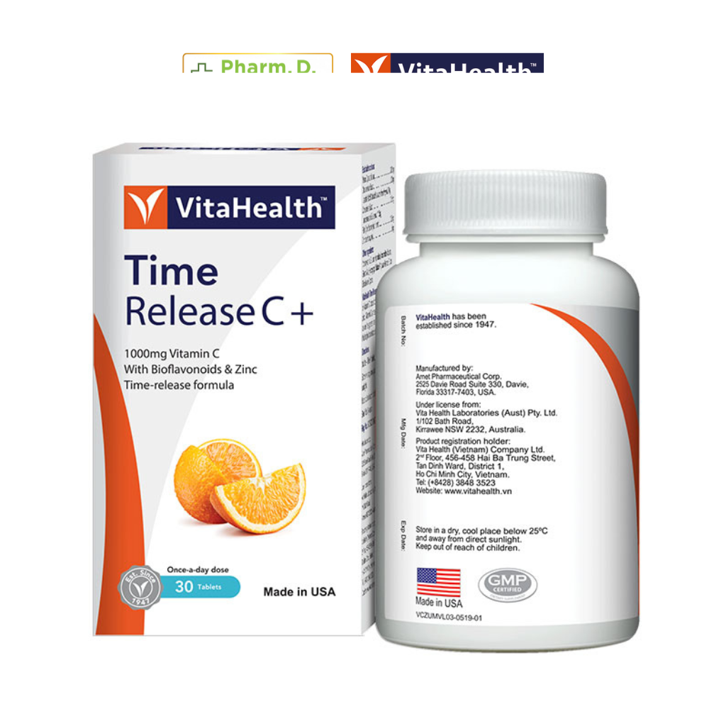 Viên Uống Bổ Sung Vitamin C Hữu Cơ Tăng Sức Đề Kháng VITAHEALTH Time Release C+ ( Hộp 30 Viên)