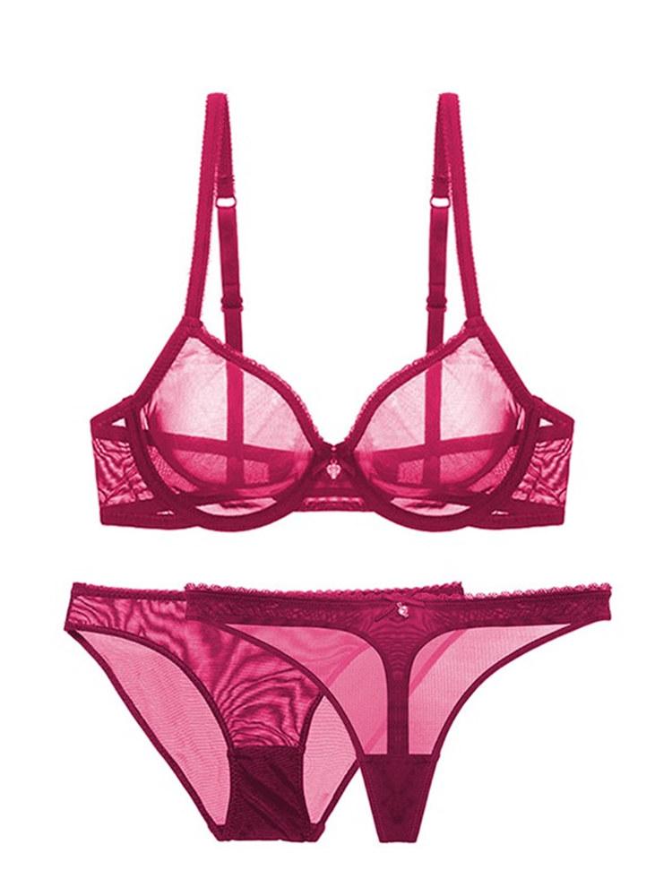 Gợi Cảm Thấy-Thông Qua Đồ Lót Trong Suốt Unlined Demi Bra + Quần Lót + Quần Đùi 3 Plus Kích Thước Bộ Áo Ngực 32-42CDE