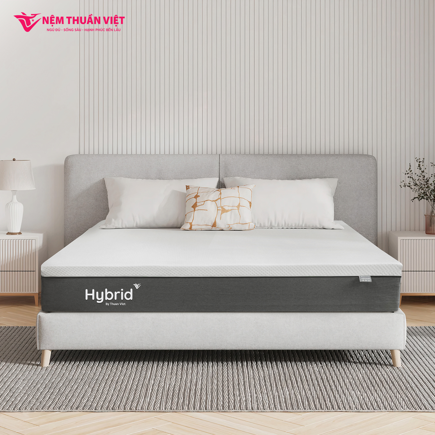 Nệm Foam Latex Thuần Việt Hybrid 20cm - Kết Cấu Đa Tầng, Nâng Đỡ Êm Ái, Bảo Vệ Cột Sống Khỏe, Công Nghệ Trà Xanh Kháng Khuẩn, Khử Mùi