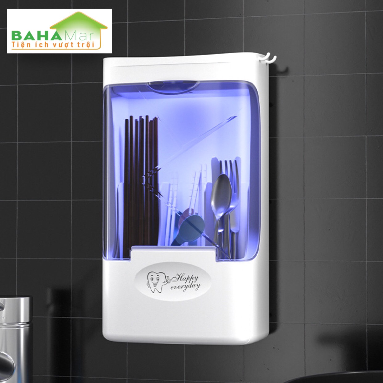 HỘP ĐỰNG ĐŨA THÌA DĨA KHỬ TRÙNG BẰNG TIA UV TREO TƯỜNG CÓ NẮP ĐẬY BAHAMAR giúp an toàn vệ sinh trong ăn uống tăng cao sạch sẽ và đẹp cho gian bếp