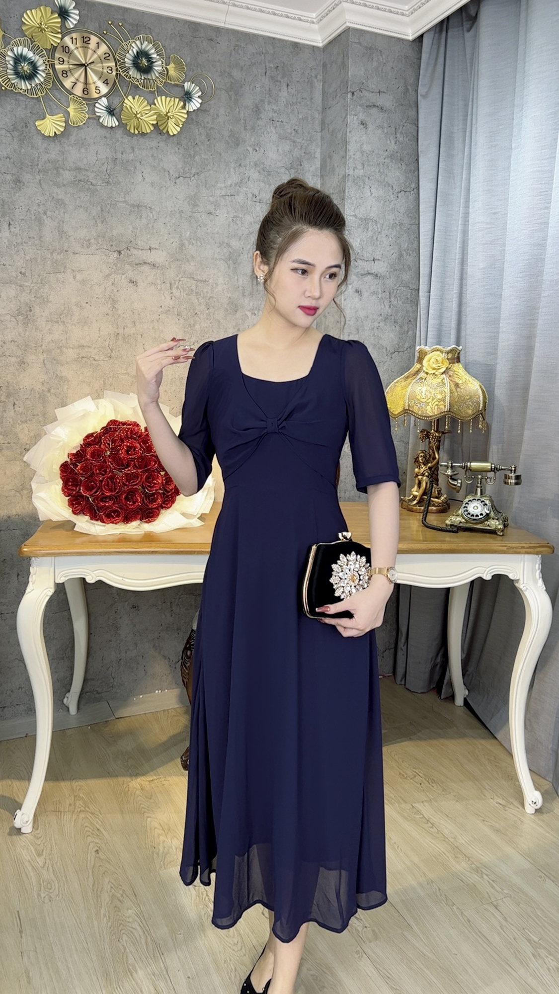 Đầm Họa Tiết Trung Niên [ Linh Trà ] (TM 544) Cao Cấp Vải Voan Chiffon Dáng Dài Sang Trọng Quý Phái Cực Xinh Bigsize