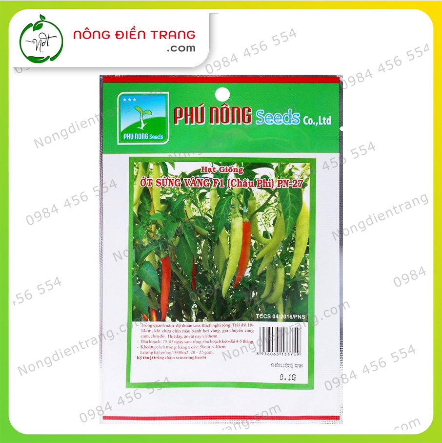 Hạt Giống Ớt Sừng Phú Nông - Gói 0.1g - Ớt Sừng Vàng Châu Phi Dễ Trồng, Sai Trái, Sinh Trưởng Mạnh, Kháng Bệnh Tốt VTNN Nông Điền Trang