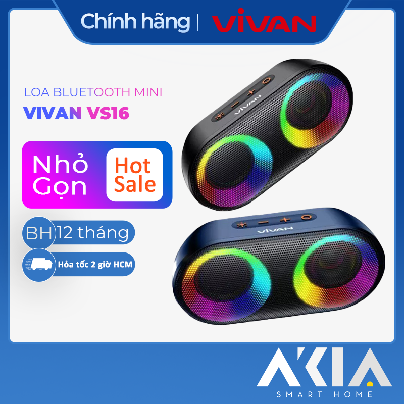 Loa Bluetooth VIVAN VS16 Hiệu Ứng LED RGB - Chuẩn Chống Nước IPX6 - Hàng Chính Hãng