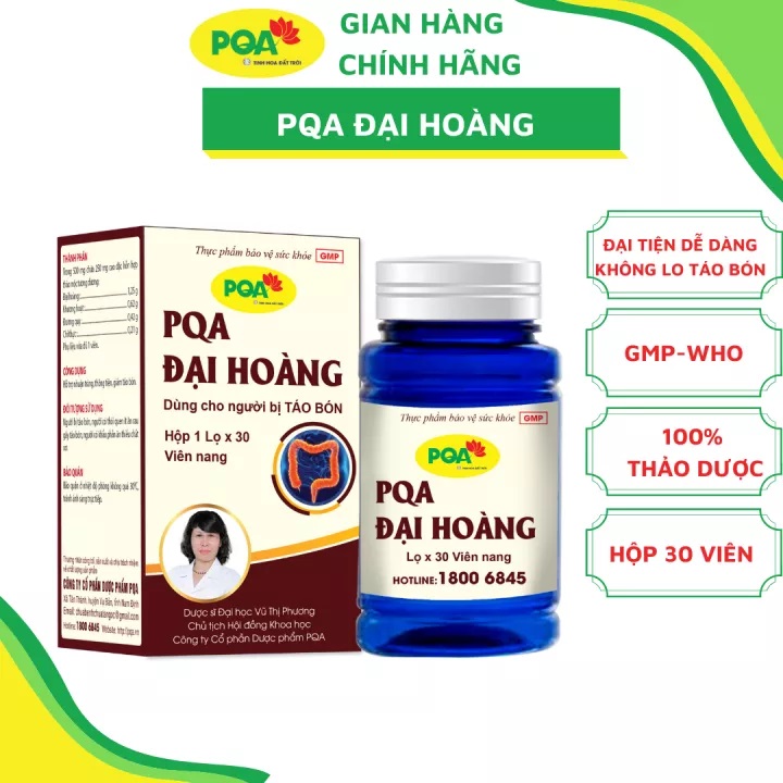 Đại Hoàng PQA Hỗ Trợ Nhuận Tràng, Thông Tiện, Giảm Táo Bón Dùng Cho Người Ít Ăn Rau Hộp 30 Viên