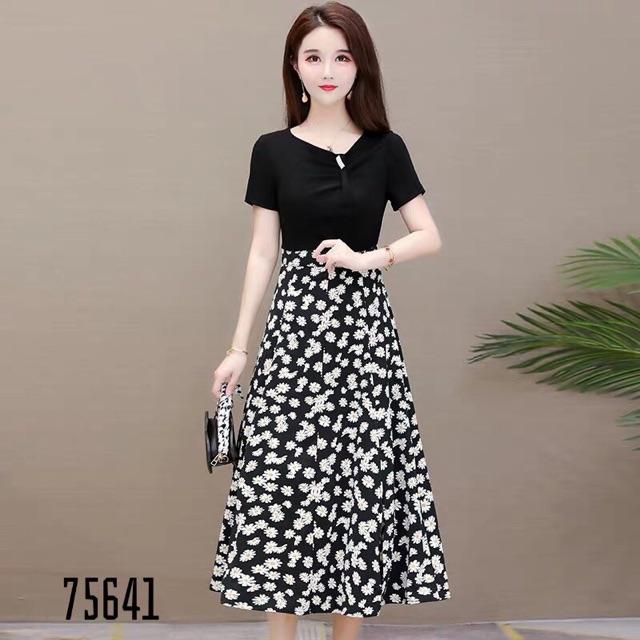 Đầm xoè đen phối voan hoa SIÊU XINH ( Có size M/L/XL/2XL đến 69kg ) MMR