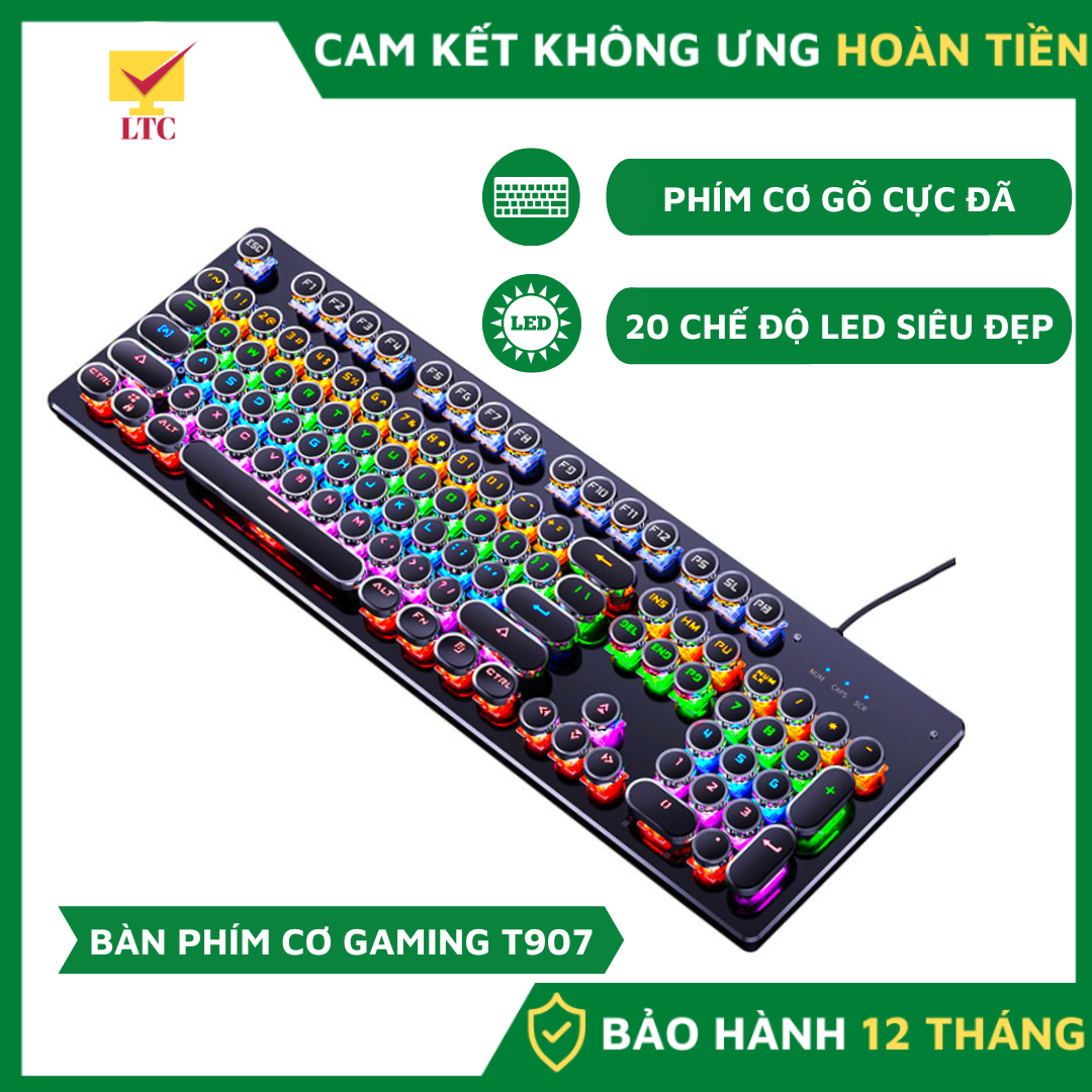 Bàn phím cơ chuyên game T907 SUaPER GAMING, 20 chế độ led tùy chỉnh, kết nối qua cổng usb của máy tính, laptop, pc - Hàng Chính Hãng