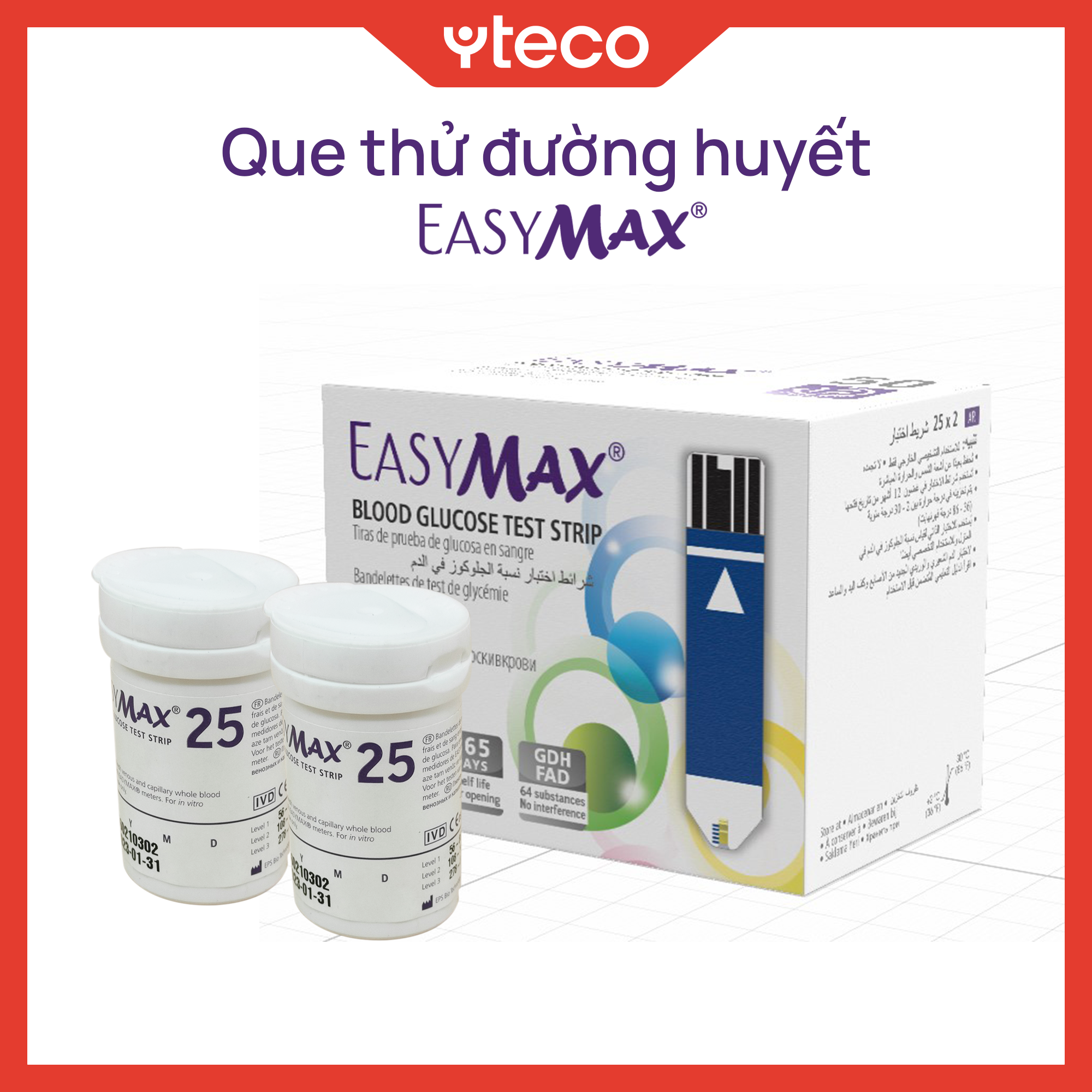 Que thử đường huyết EasyMax Hộp 50 que