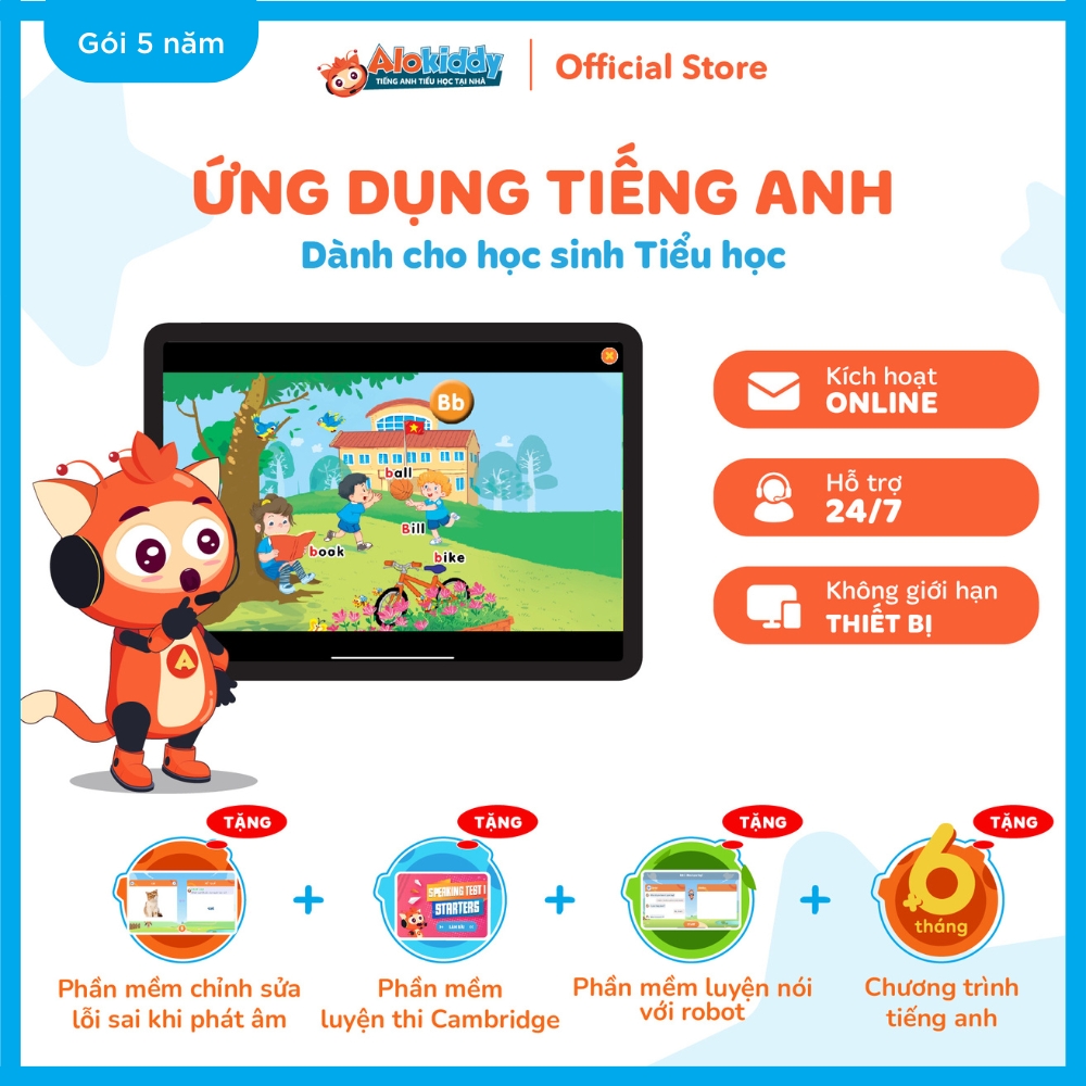 ALOKIDDY Voucher khóa học tiếng Anh cho học sinh Cấp 1 và Cấp 2 Hỗ trợ kích hoạt online Áp dụng trên toàn quốc