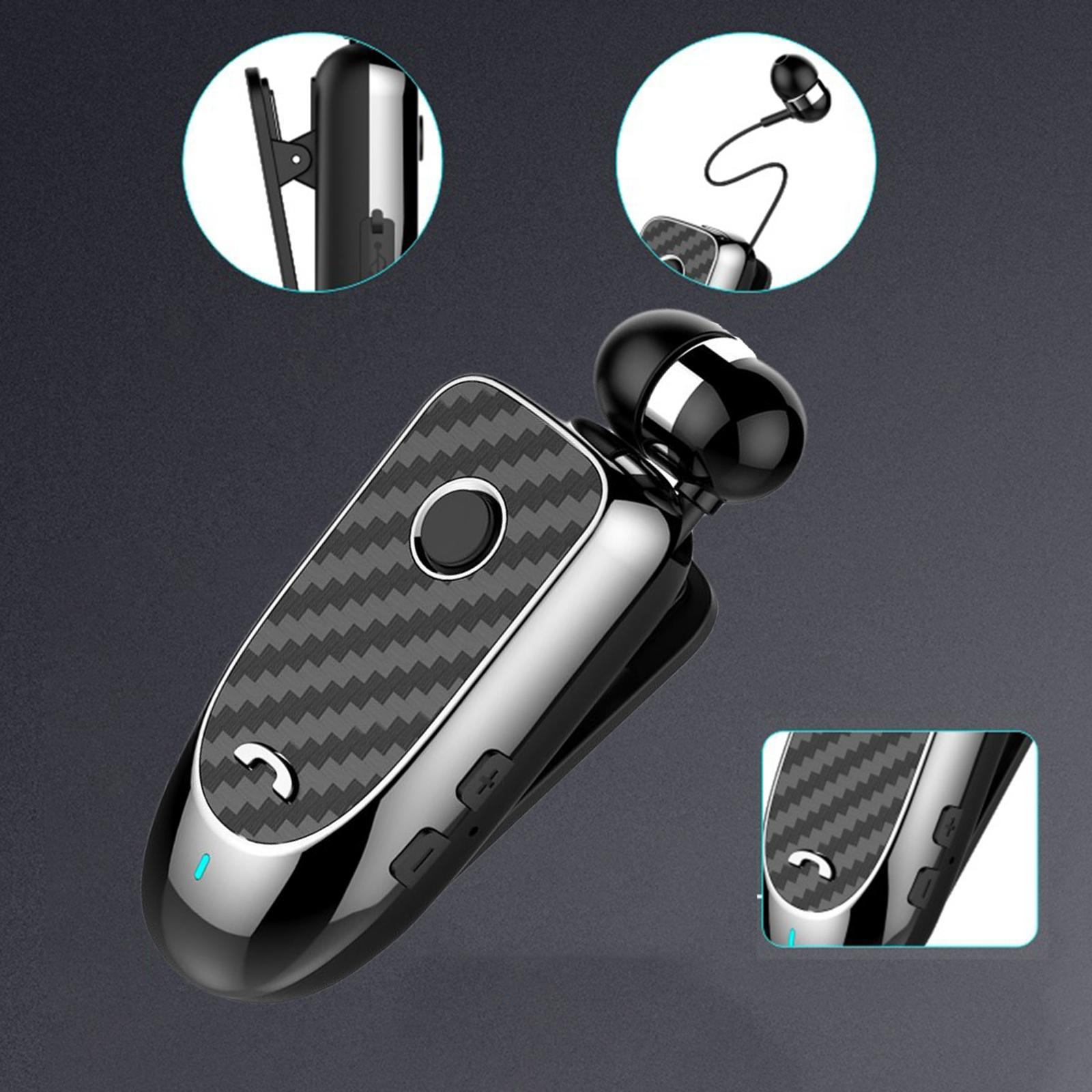 Bluetooth 5.0 Headset Clip-on Stereo Retractable Earbud for Business Driver Workout