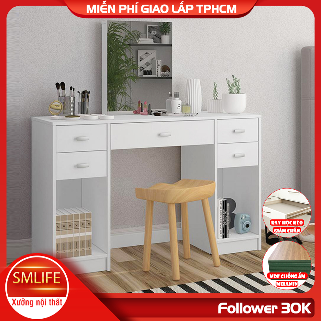 Bàn trang điểm gỗ hiện đại SMLIFE Margot | Gỗ MDF dày 17mm chống ẩm | D120xR45xC140cm