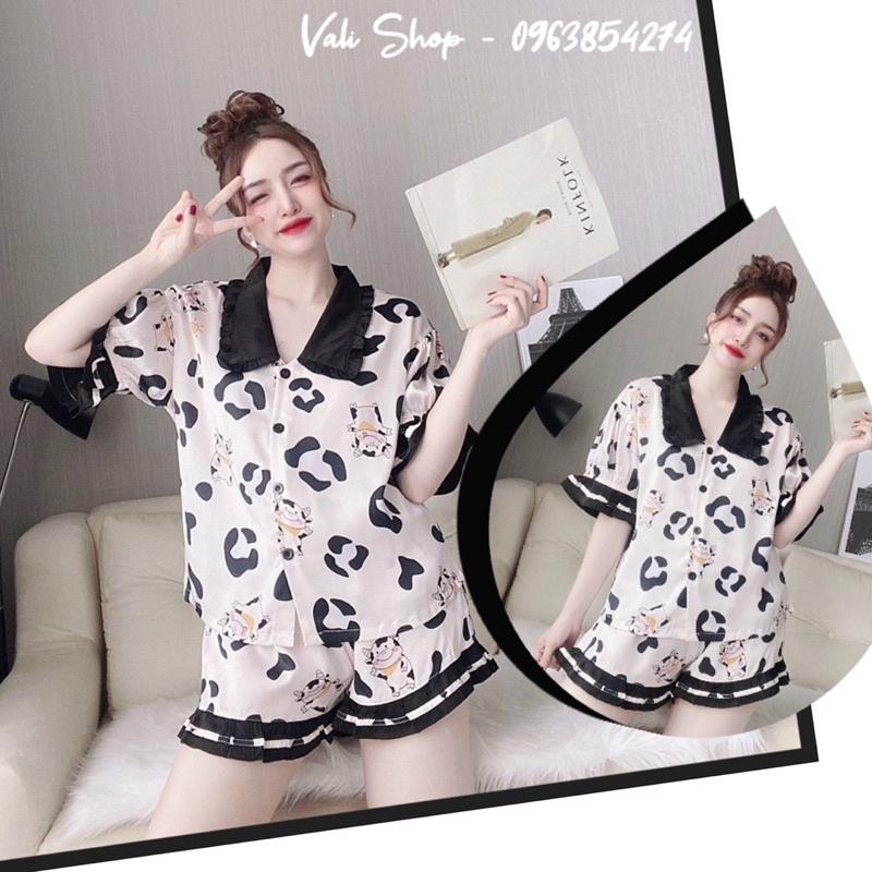 Đồ ngủ lụa latin satin cao cấp pijama hoạ tiết dễ thương freesize 42-60kg