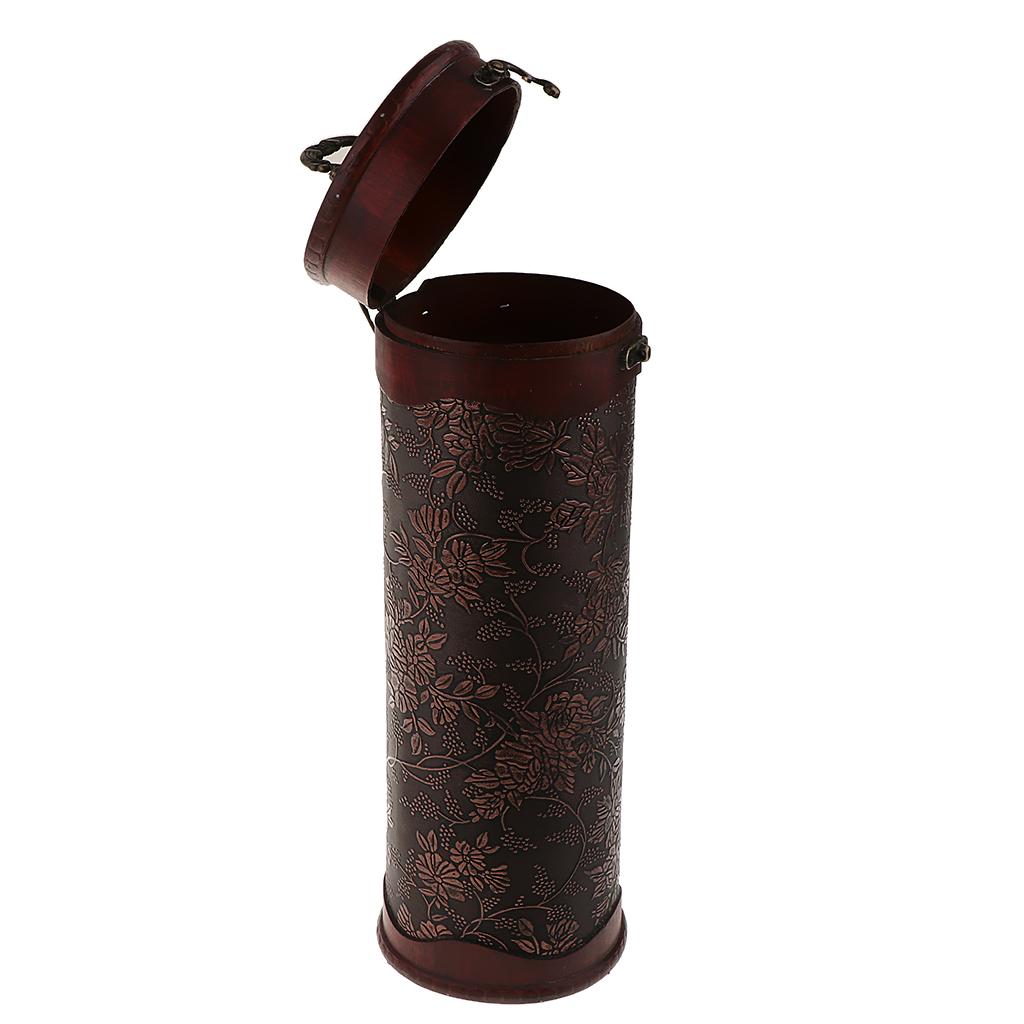 Wooden Wine Single Bottle Box with Antique Finish Daffodil Pattern
