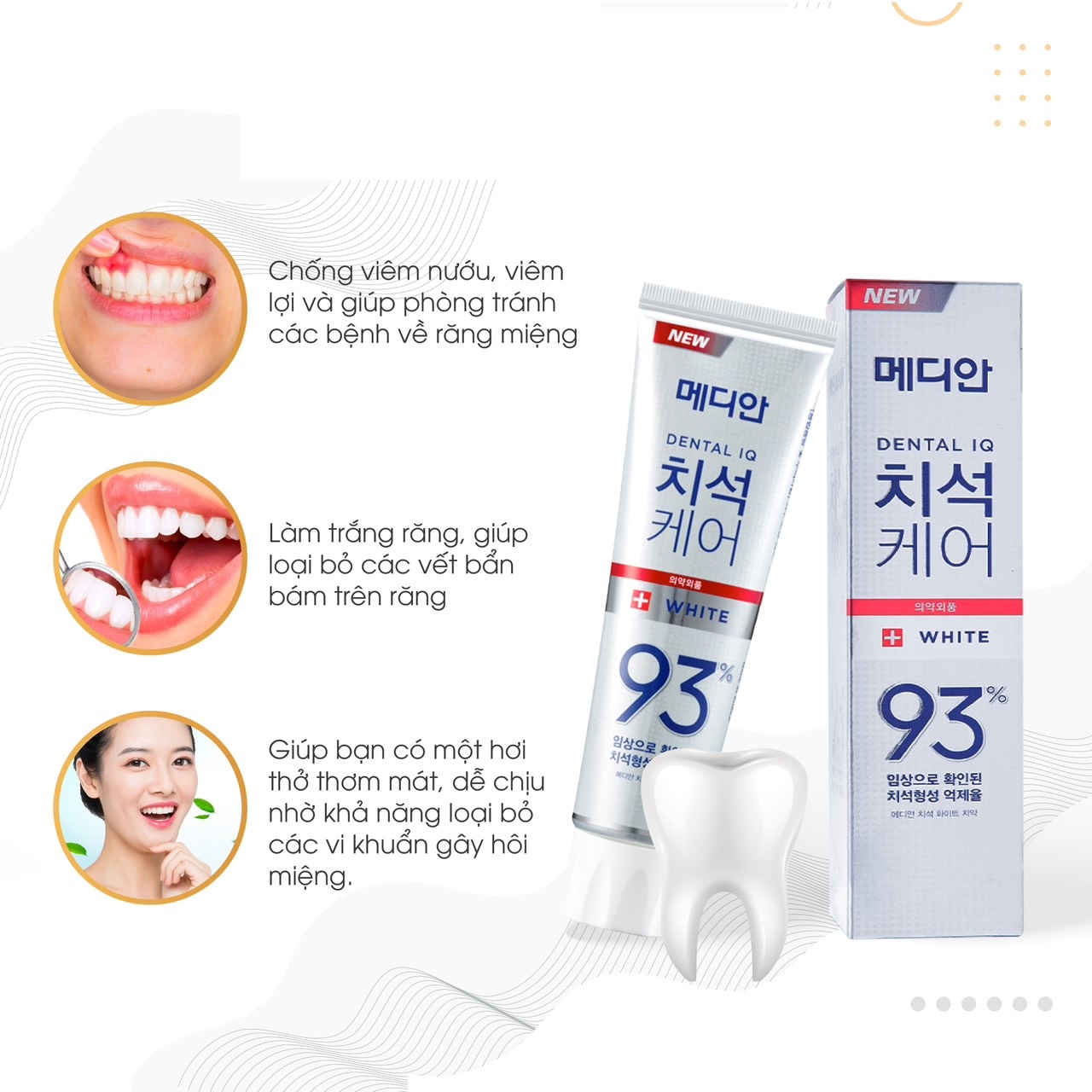 Kem Đánh Răng MEDIAN Dental IQ 93% Hàn Quốc Giúp Sạch Răng,Trắng Răng,Răng Chắc Khoẻ 120g